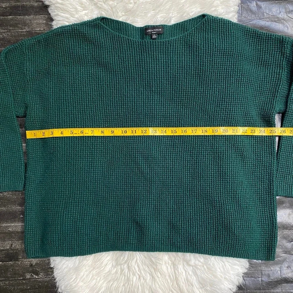 LORD & TAYLOR FOREST GREEN WAFFLE KNIT PULLOVER WOOL BLEND SWEATER DARK COTTAGE